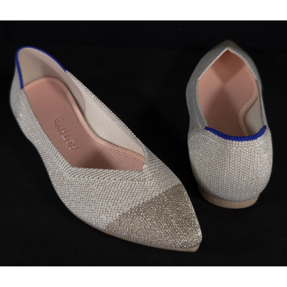 Rothy's The Point Metallic Lattice Knit Flat Shoes US 6 EU 36 Women Sparkle $145